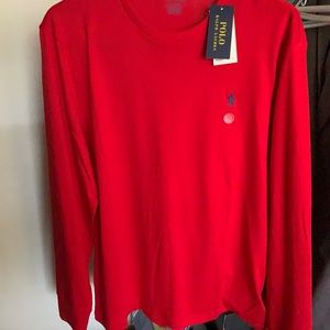 Red XL polo long sleeve tee shirt